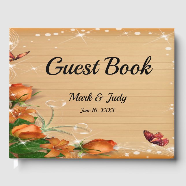 Rustic Wood Floral Butterfly Wedding Guestbook (Front)