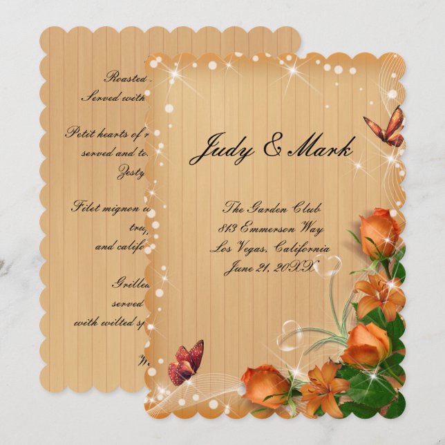 Rustic Wood Floral Butterfly Wedding Menu Card (Front/Back)