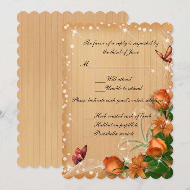 Rustic Wood Floral Butterfly Wedding Response Card (Front/Back)