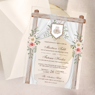 Rustic Wood Floral Canopy Islamic Muslim Wedding Vellum Invitations