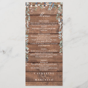 Rustic Wood Floral Cascade Monogram Wedding Dinner Menu