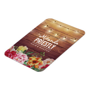 Rustic Wood Floral Chic String Lights Makeup Salon Magnet