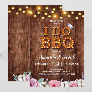 Rustic Wood Floral Cotton I Do BBQ Invitation
