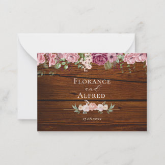 Rustic wood floral elegant white maroon wedding  card