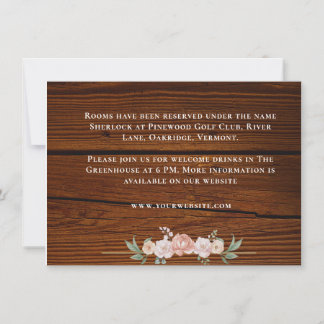 Rustic wood floral elegant white maroon wedding  card