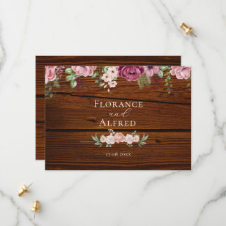 Rustic wood floral elegant white maroon wedding  save the date