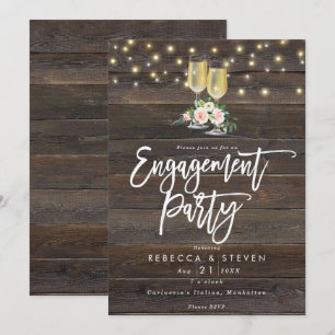 rustic wood floral engagement party invitation