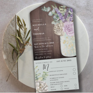 Rustic Wood & Floral Eucalyptus Wedding All In One Invitation