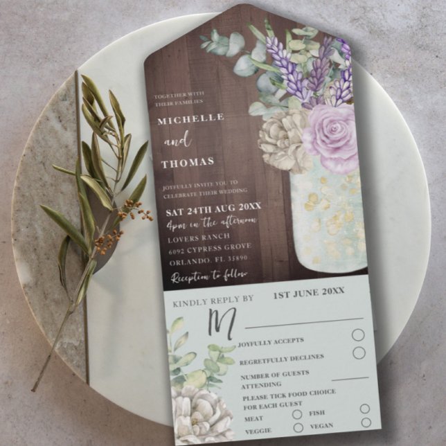 Rustic Wood & Floral Eucalyptus Wedding All In One Invitation (Creator Uploaded)