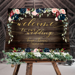 Rustic Wood Floral Gold Fancy Calligraphy Welcome Poster