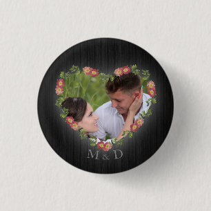 Rustic Wood Floral Heart Custom Photo 3 Cm Round Badge