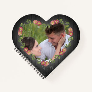 Rustic Wood Floral Heart Photo & Initials Notebook