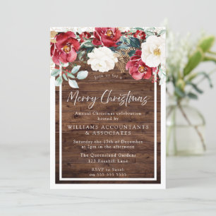 Rustic Wood Floral Jolly Merry Christmas Party Invitation