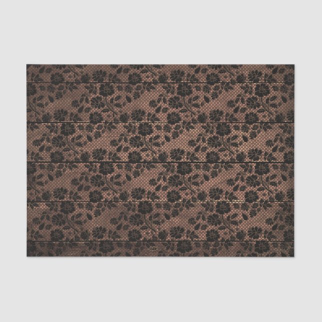 Rustic Wood & Floral Lace Lacy Lingerie Shower Tissue Paper (Front)