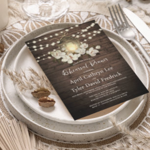 Rustic Wood Floral Lantern Lights Rehearsal Dinner Invitation