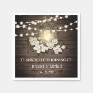 Rustic Wood Floral Lantern Lights Wedding Custom Napkin