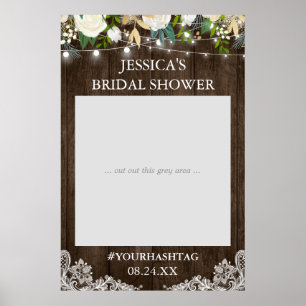 Rustic Wood Floral Lights Bridal Shower Photo Prop Poster