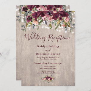 Rustic Wood Floral Lights Wedding Reception Invitation
