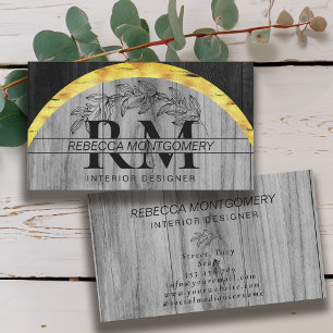 Rustic Wood Floral Monogrammed Gold Business Card