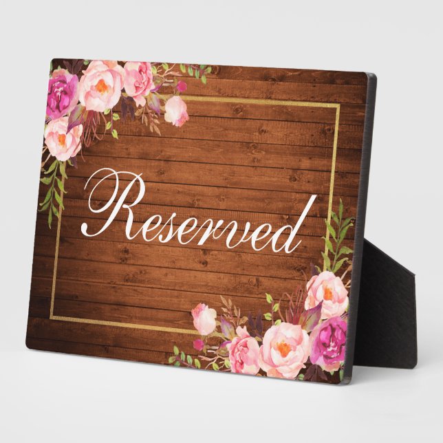 Rustic Wood Floral Pink Wedding Reserved 5x7 Table Plaque (Side)