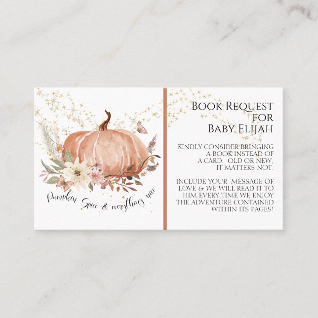 Rustic Wood Floral Pumpkin Spice Baby Book Request Business Card (Front)