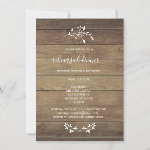 Rustic Wood Floral Rehearsal Dinner Invitations