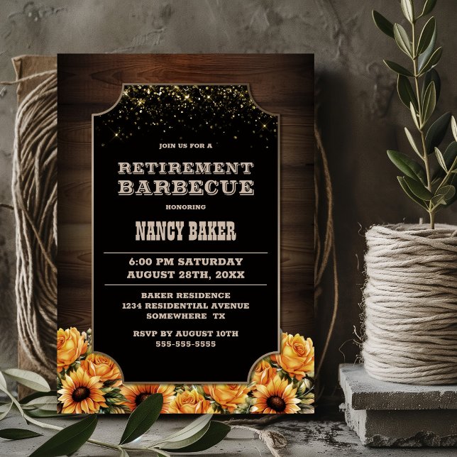 Rustic Wood Floral Retirement BBQ Invitation (Creator Uploaded)