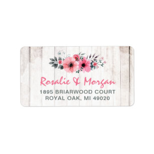 Rustic Wood Floral Rose Country Chic Coral Address Label
