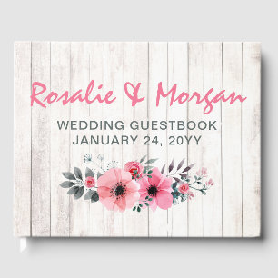 Rustic Wood Floral Rose Country Wedding Ceremony Guest Book