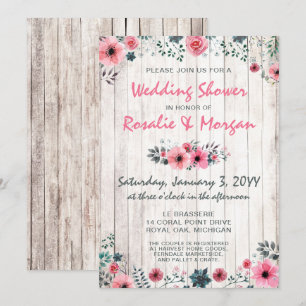 Rustic Wood Floral Rose Country Wedding Shower Invitation