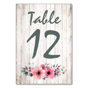 Rustic Wood Floral Rose Wedding Table Number Card