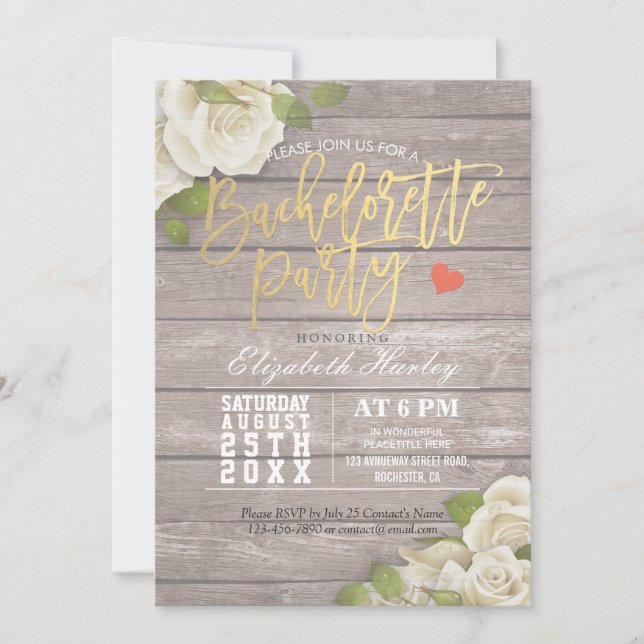 Rustic Wood Floral String Light Bachelorette Party Invitation (Front)
