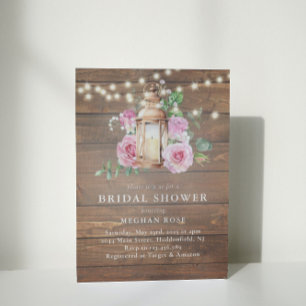 Rustic  Wood Floral String Lights Bridal Shower Invitation