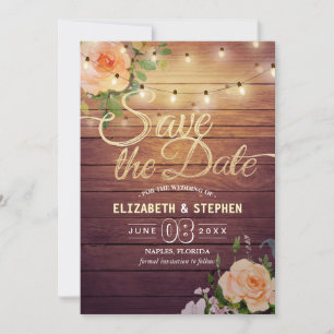 Rustic Wood Floral String Lights Save The Date