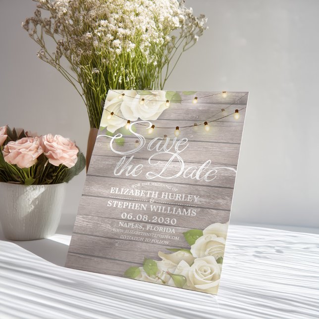 Rustic Wood Floral String Lights Save The Date (Creator Uploaded)