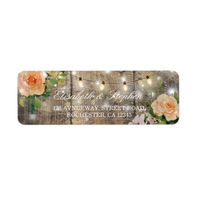 Rustic Wood Floral String Lights Wedding Address (Front)