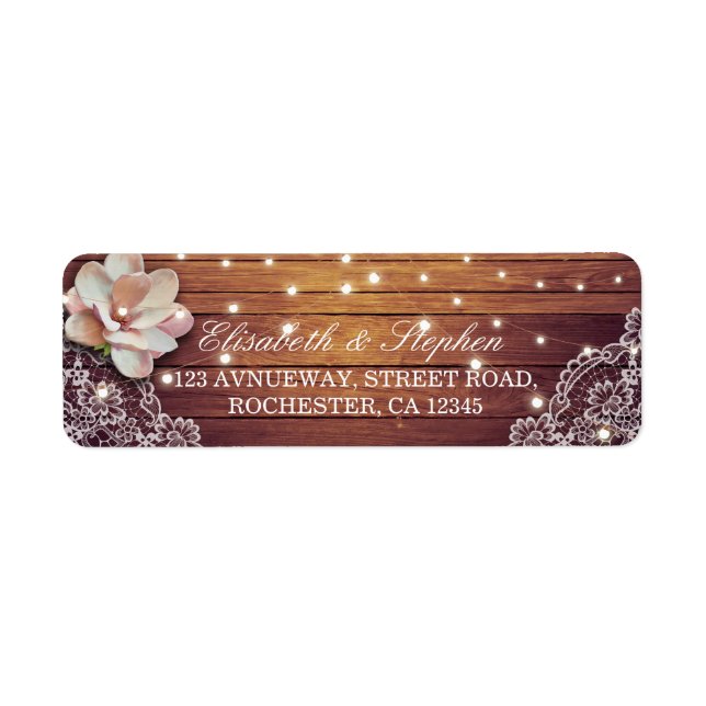 Rustic Wood Floral String Lights Wedding Address (Front)