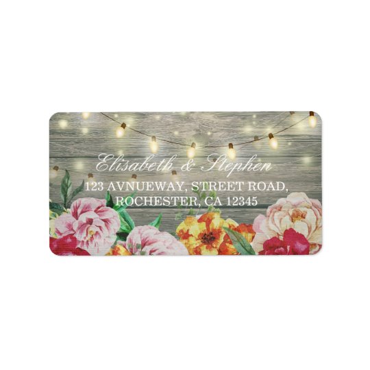 Rustic Wood Floral String Lights Wedding Address Address Label