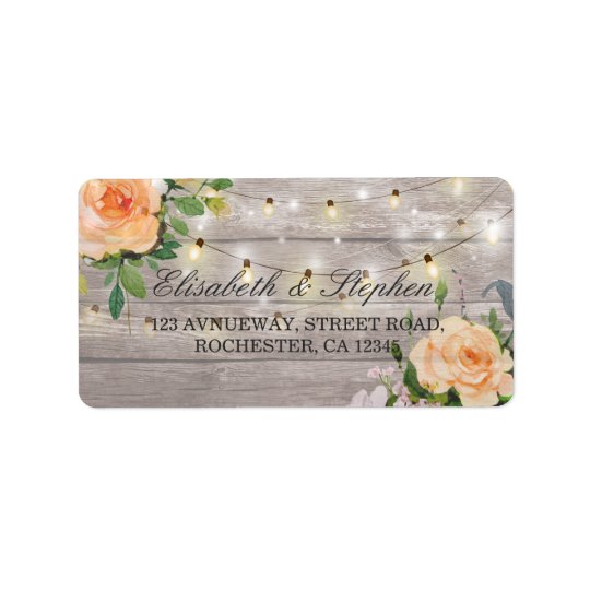 Rustic Wood Floral String Lights Wedding Address Address Label