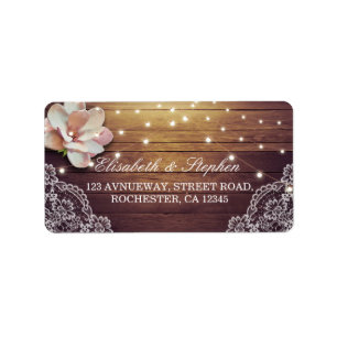 Rustic Wood Floral String Lights Wedding Address Label