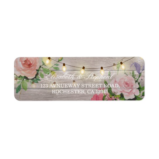 Rustic Wood Floral String Lights Wedding Address Return Address Label