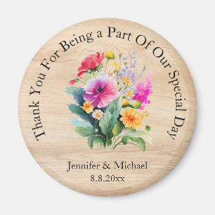 rustic wood floral thank you wedding magnet