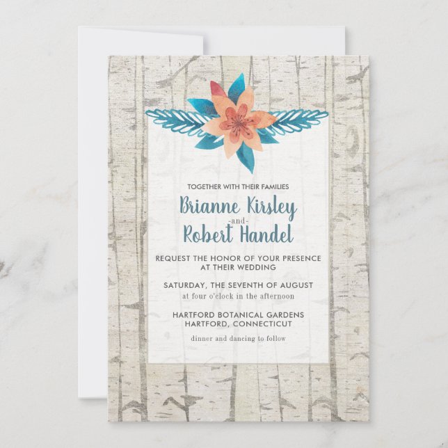 Rustic Wood Floral Watercolor Wedding Invitation (Front)