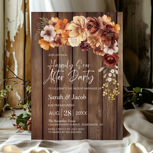 Rustic Wood Floral Wedding After Party Invitation (Creator Uploaded)