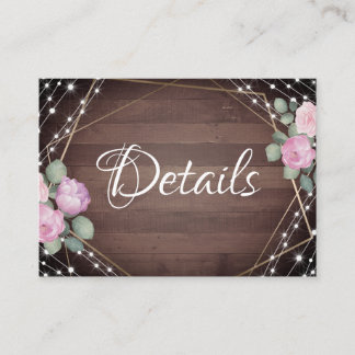 Rustic  Wood , Floral Wedding Details  Enclosure Card