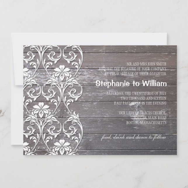 Rustic Wood Floral Wedding Invitation (Front)