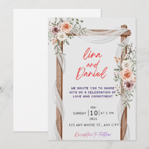 Rustic Wood & Floral Wedding Invitation - Boho Bot