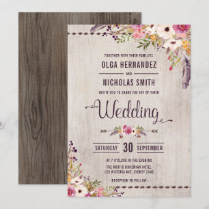 Rustic Wood Floral Wedding Invitation Boho Party