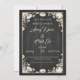 Rustic Wood Floral Wedding Invitation Template