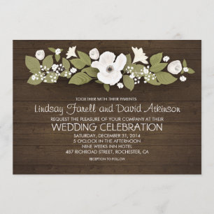 rustic wood floral wedding invitations